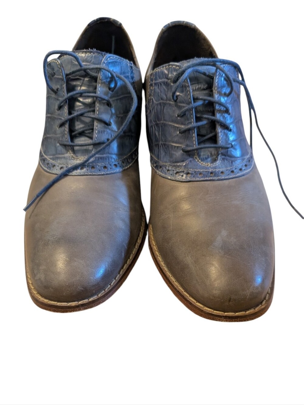 Men's Cole Hann Air Colton Saddle Gray/Nvy  Leather Dress Oxfords